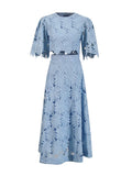 Style 2025 Summer New Embroidery Squeal Air Water-Soluble Flower Blouse + Half-Dress Suit Woman
