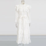 Dream Collar Wood Ear Folding Single Row Buckle Dress 2025 New Women's Summer Long Sleeves Pure Color Dress Dress Girl