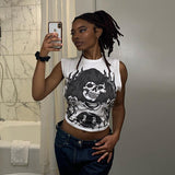 Street Trend Printed Vest T-Shirt For Women 2025 Summer New Loose Clad Top DJPT