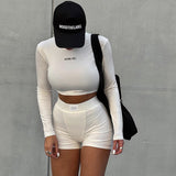 Knitted Round Collar Long Sleeve Three-Point Shorts Two Sets Of Women Summer Fashion Sports Set DJPT
