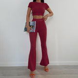 Autumn 2025 New Women's Clothing Fashion Style Casual Solid Color Buff Short Sleeve Trousers Set DJPT