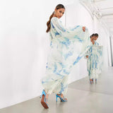 Women's Printed Chiffon Dress V Collar Folded Waist Drawstring Long Sleeve 8042 HZ0628