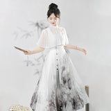 Ink And Cold River Hanfu Women's Chinese Style Improvement Han Element Top Dress Set 9033