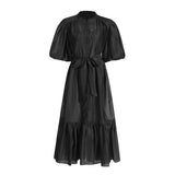 Retro Court Style Dress Spring 2025 New Bubble Sleeve Tie With High-End Long Dress Woman