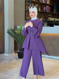 Muslim Autumn Comfortable Casual And Comfortable Waist-Waisted Bat Shirt Long-Sleeved Solid-Color Set