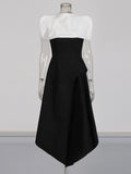 Famous And Famous Dress Dress 2025 Spring New Black And White Bumpy Removable Cloak Open-Fork Solid Color Dress