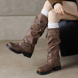 Western Boots Women Thin Boots Boots High-Heeled Boots High-Heeled Boots Belt Buckle Knight Boots Thick And Boots 40-43 Large Code High Quality Shoes