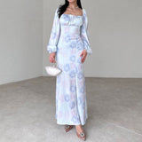 Women's Autumn French Style Collar Lantern Sleeve High-Waisted Body-Body-Cuffed Kite Skirt