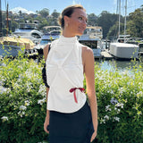 Women's Solid Color Hanging Neck With Large Bare Back Sexy Hot Girl Short Top DJPT