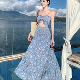 Seaside Resort Beach Dress Hollow Broken Flower Hanging Dress Women's Summer High Dress