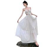 Travel Photography Dress Seaside Holiday White Dress Women 2024 Summer Dress Design Clending Waist Sling Skirt