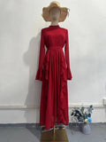 New Chiffon Ear Splicing Chiffon Temperament Half-High Collar Long Dress
