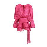 Famous Wind Dress 2025 Spring New Round Neck Long Sleeve Tie With Languid Short Skirt Lady