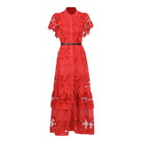 Atmosphere Long Dress 2025 New High-End Collar Embroidery Hollow Waist Fashion Dress Women's Summer
