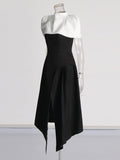 Elegance Elegance Wind 2025 Summer New Black And White Colliderable Cloaked Fork Dress Woman