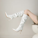 Pointed Folded High-Heeled Boots Women Autumn And Winter Fine And High Heap Boots Long Boots Women's Boots High Quality Shoes