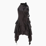 New Sexy Lotus Side Flowers Hanging Neck Skirt Atmosphere Feel Flowing Sleeveless Short Dress