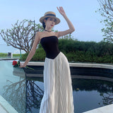 Temperament Sexy Shoulder Dress Women Summer New Beach Vacation Bra Splicing 100 Folds