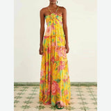 Women's New Fashion Print Sexy Hanging Neck Sleeveless Breast Loose Dress HZ0628