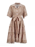 Temperament Vintage Short Dress 2025 Summer New Collar Embroidered Hollow Lace Dress Dress Woman