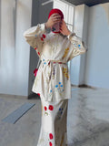 With Thin Fashion Flower Print Casual Silk Dress Two-Piece Set