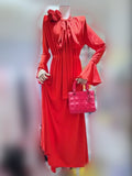 Early Autumn Famous Rose Three-Dimensional Flower Horn Sleeve Sexy Open Fork Gentle Dress Dress