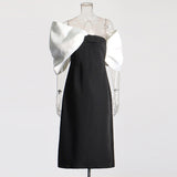 Temperament Sexy Wind 2025 Summer New Shoulder-Free Belt Irregular Shoulder Sleeves Butter Bow Butt Dress Woman