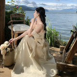 New Sling V-Neck Dress Women's Waist Thin Design Long Dress