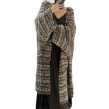 Autumn Yellow Striped Lazy Knitted Cardigan High Sense Gentle Loose Coat