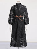 Elegant Retro Style Dress Woman 2025 Spring High-End Heavy Industry Lace Hollow Waist Dress