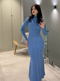 Autumn New Women's Bag Hips Waist Thin Line Pull A-Word Dress