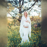 White Sexy Deep V Collar Horn Sleeve Lace Perspective Tight Tail Dress 1943 Maternity