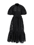 Vintage Elegant Dress 2025 Summer New Single-Rebutted Embroidered Printed Dress With Short Sleeve Dress Woman