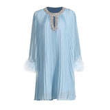 Court Niche Design Mid-Term 2025 New Diamond-Coated Collar Hollow Long-Sleeved Ostrich Wool Dress