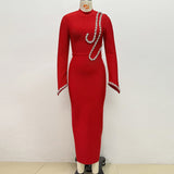 Nail Drill Long Sleeves With Banded Dress Elegant Banquet Dress