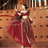 Red Flame Of The Female Hans Clothing Female Dunhuang Wind Wind Wind Cloak Corset Half Skirt Suit 9073