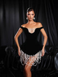 New Pendulum Multi-Layer Pearl Shoulder Short Ass Skirt Temperament High-End Light Luxury Dress Bandage Skirt