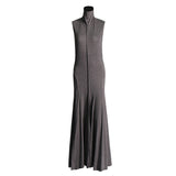 Simple 2025 Spring New Collar Sleeveless Back Design Long-Folded Solid Color Dress Woman