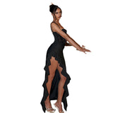 Summer New Temperament Sexy Temperament Renovated Wave Open-Dapelace Suspension Dress DJPT