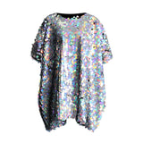 Trendy Plus-Size Dress 2025 Spring Round Collar Laser Lequine Cover Meat Middle And Long Dress Woman