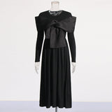 Retro-Styled Niche 2025 Summer New Round-Neck Long-Sleeved Yarn Bow Design Women's Dress