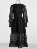 Shooting Autumn New High-End Water-Soluble Lace Dress Heavy Industry Splicing Lace Women's Lantern Sleeve Dress