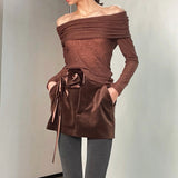 Starry Sky Flashing A Word On The Shoulder + Velvet Flower Half Skirt Two Sets 2024 New