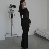 Autumn Famous Style Temperament Sexy Body Shoulder Mesh Stitching Dress Woman DJPT