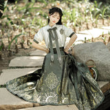 Mysterious Magic Chinese Style Improve The Chinese Element Of Women's Short-Sleeved Top Dress Dress Set 9065