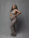 Drilled Pregnant Woman Photo Dress Shiny Big Diamond Glitter View Mesh Pregnant Woman Photography Dress Maternity