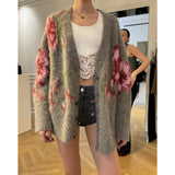 Rose Loose Knitted Woolen Cardigan Warm Coat 24 Autumn And Winter New