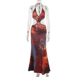 Autumn 2025 New Temperament Sexy Leopard Print Holiday Hollow Dress DJPT