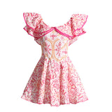 Bohemian Short Dress 2025 Spring New Word Collar Leaves Embroidered Hollow Dress Woman