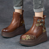 Layer Of Cow Skin National Style Characteristics Of Leisure Thick Background Ms. Comfortable Cotton Autumn And Winter Color Leather Ms. Martin Boots High Quality Shoes